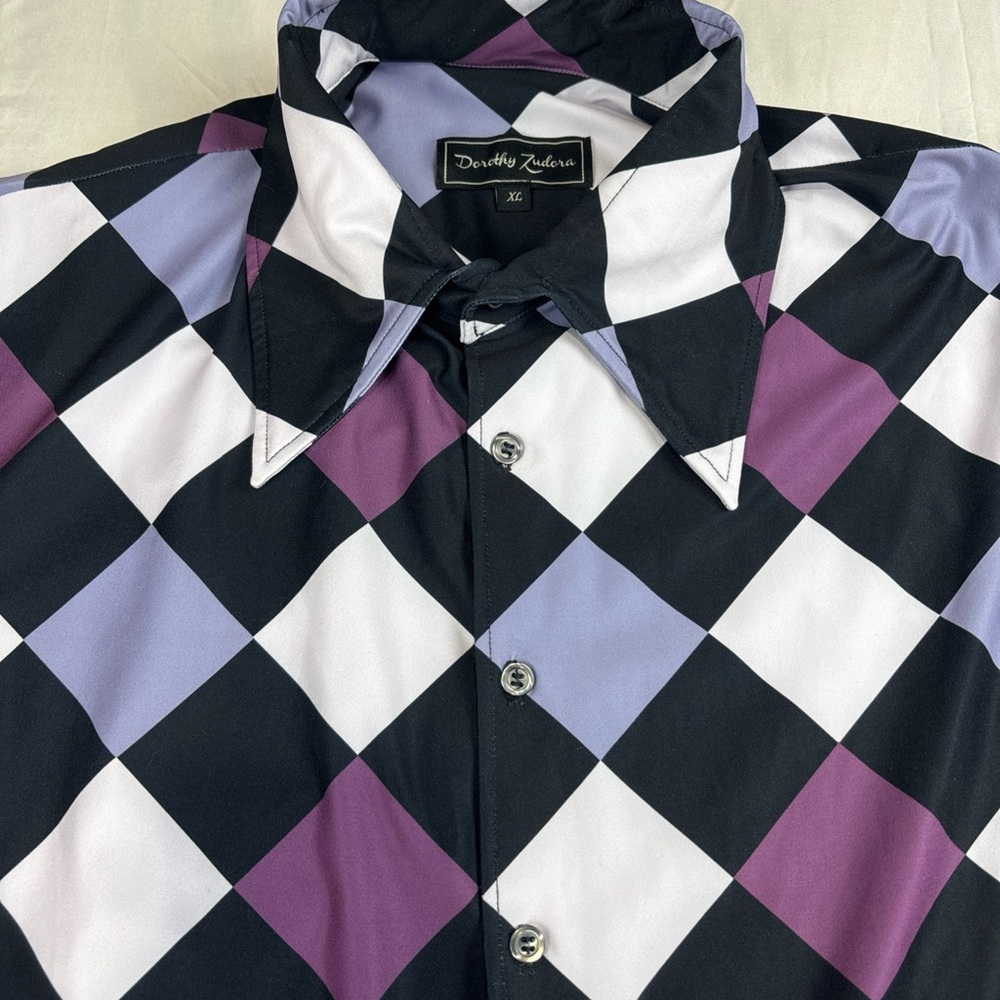 Dorothy Zudora Men's Checkered Golf Shirt - Black, Purple, White XL